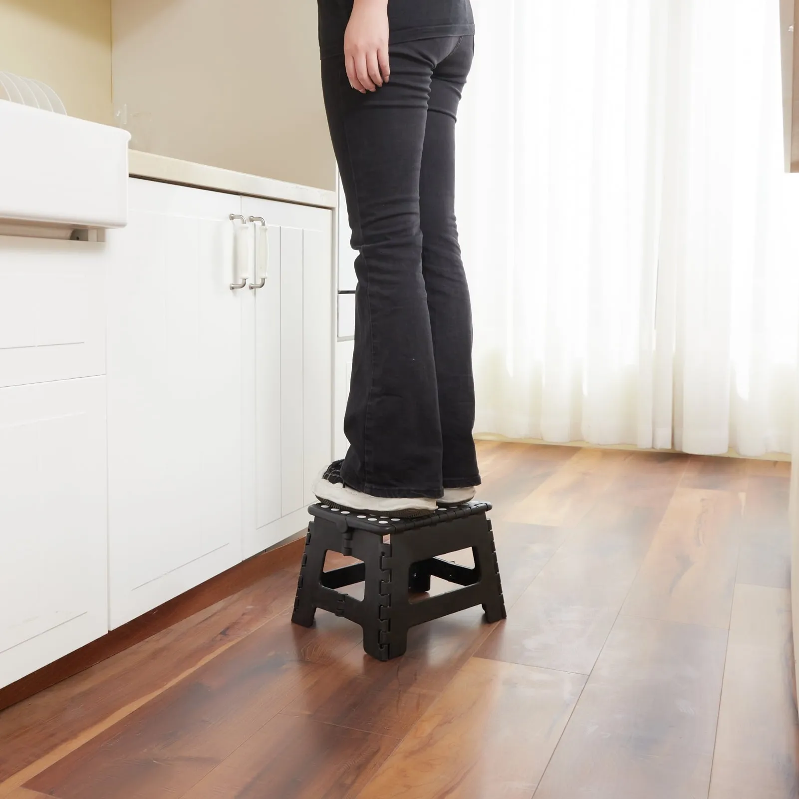 ACSTEP Folding Step Stool 9'' Tall Kids Step Stool Plastic Step Stools with Non-Slip Surface - Black