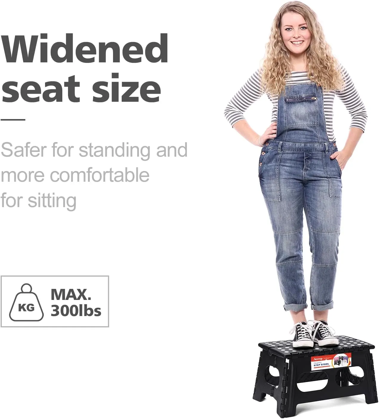ACSTEP Folding Step Stool,15-Inch Extra Wide 9Inch Height Heavy Duty Stepping Stool More Safe and Comfortable Non Slip Foldable Step Stool for Kids and Adults Black