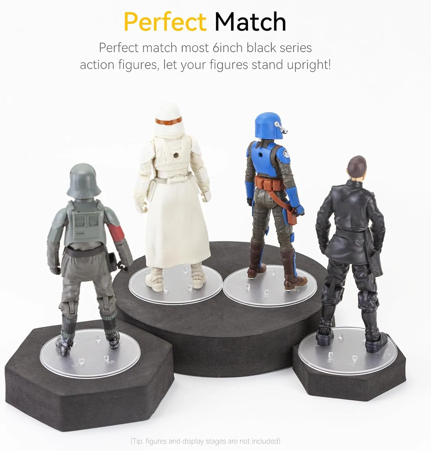 Action Figure Stand Star Was Black Series 6inch, 1/12 Scale Figures Toy Collection Support Display Holder Bases Accessories, 6-Pegs 3-Size, Circle, 24PACK