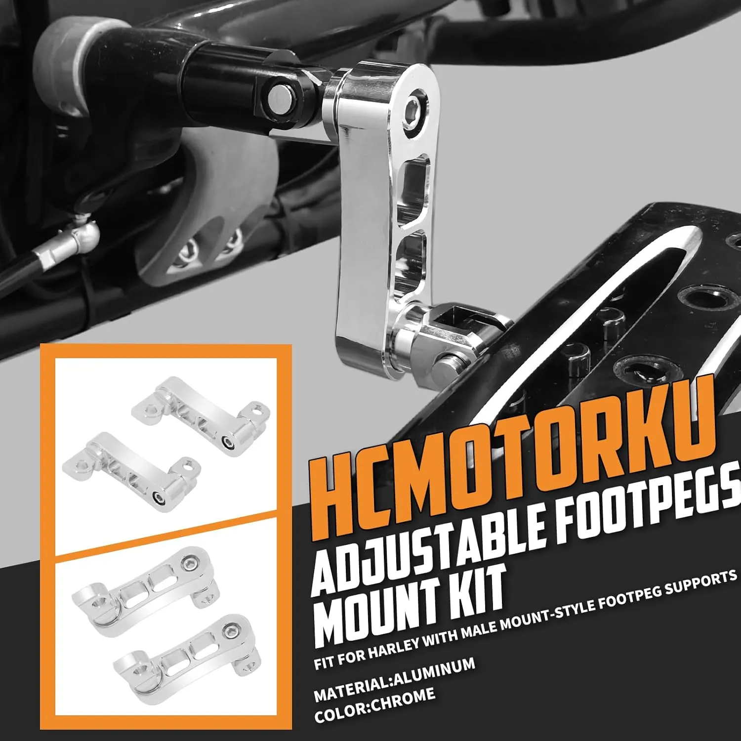 Adjustable Footpegs Highway Pegs Male Mount Foot Peg Clamp Support Extensions Bracket Fit For Harley Sportster Dyna Softail Touring Road King Street Glide Road Glide (Chrome)