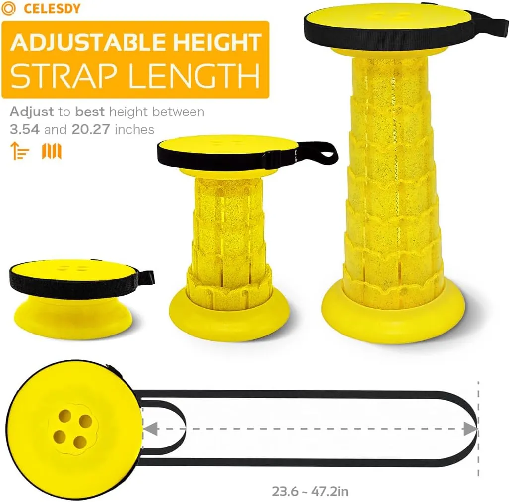Adjustable Retractable Portable Collapsible Folding Stool for Adults Heavy Duty with Load Capacity 770 lbs, Collapsible Chair Camping Stool for Travel Hunting（Black） (Tartrazine)