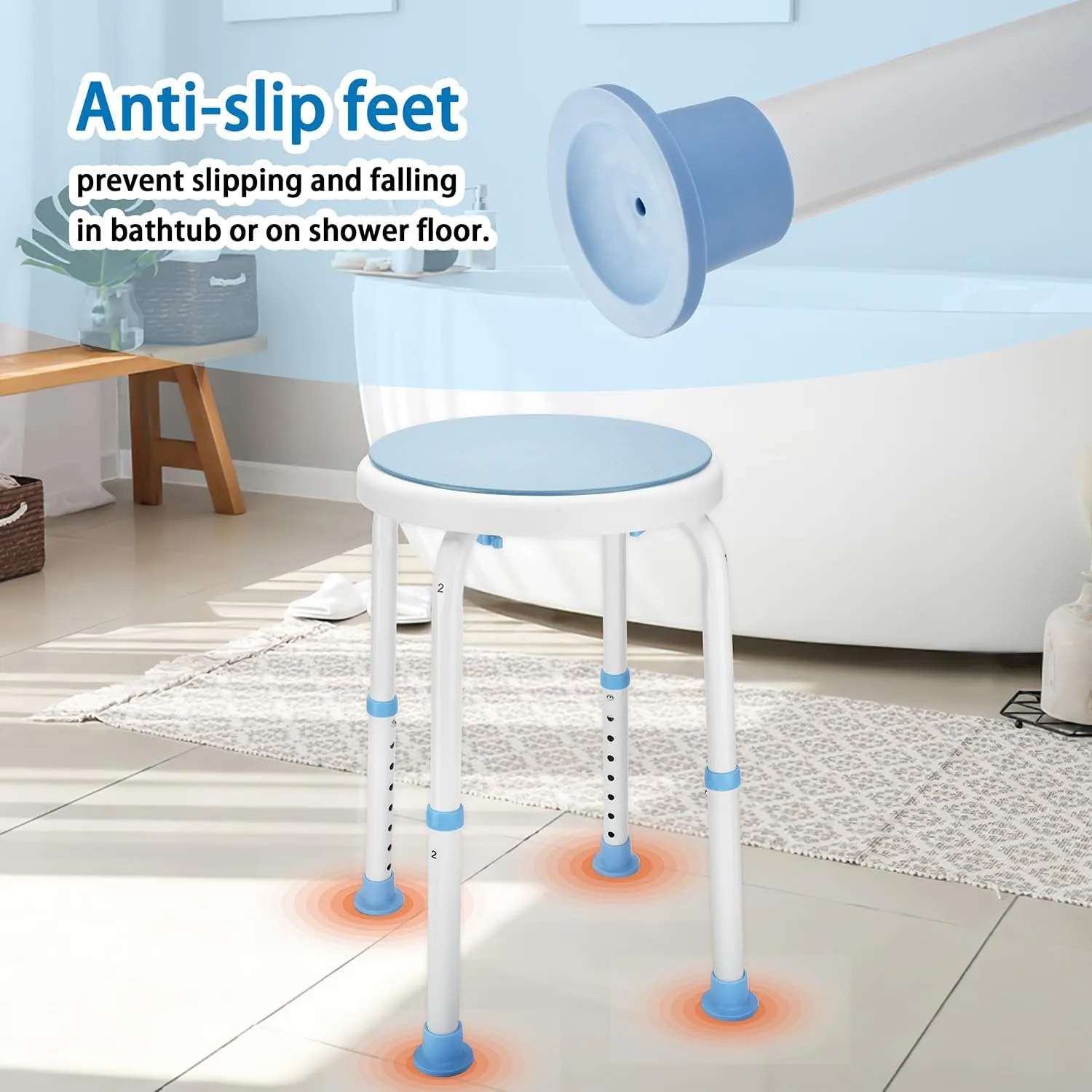 Adjustable Swivel Bath Seat Bathroom Bathtub Shower Chair FSA/HSA Compliant Stool for Elderly and Disabled, Seniors Tub Transfer Bench for Inside Shower