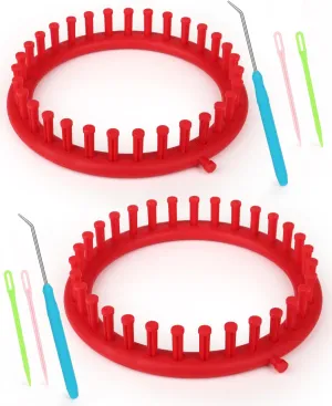 Aeelike 2 Pcs Round Knitting Looms Set, 31 Pegs Knitting Loom Simple for Beginner, 19 cm Diameter Plastic Loom Knitting, Small Round Loom Knitting Set for Home DIY, Teaching, Learning