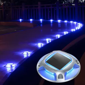 AGPTEK Solar Driveway Lights Outdoor 24 Pack, 2 Color Modes LED Deck Dock Marine Waterproof Security Marker Lights for Step Sidewalk Stair Garden Pathway Walkway Yard(Blue Light/Cool White)