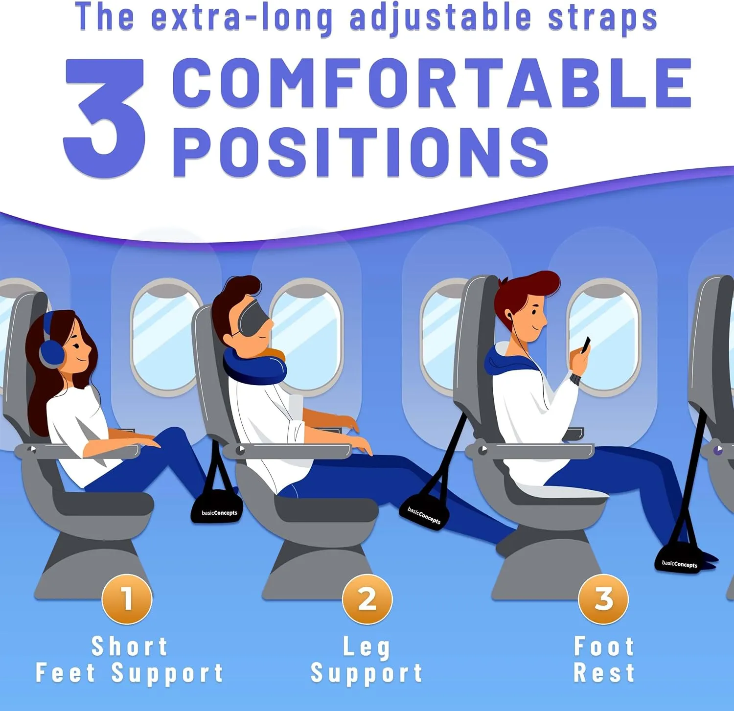 Airplane Foot Hammock (Memory Foam), Perfect Airplane Footrest to Relax Your Feet | Foot Hammock for Airplane Travel Accessories, Desk Foot Hammock, Travel Foot Rest, Comfy Foot Hanger Airplane