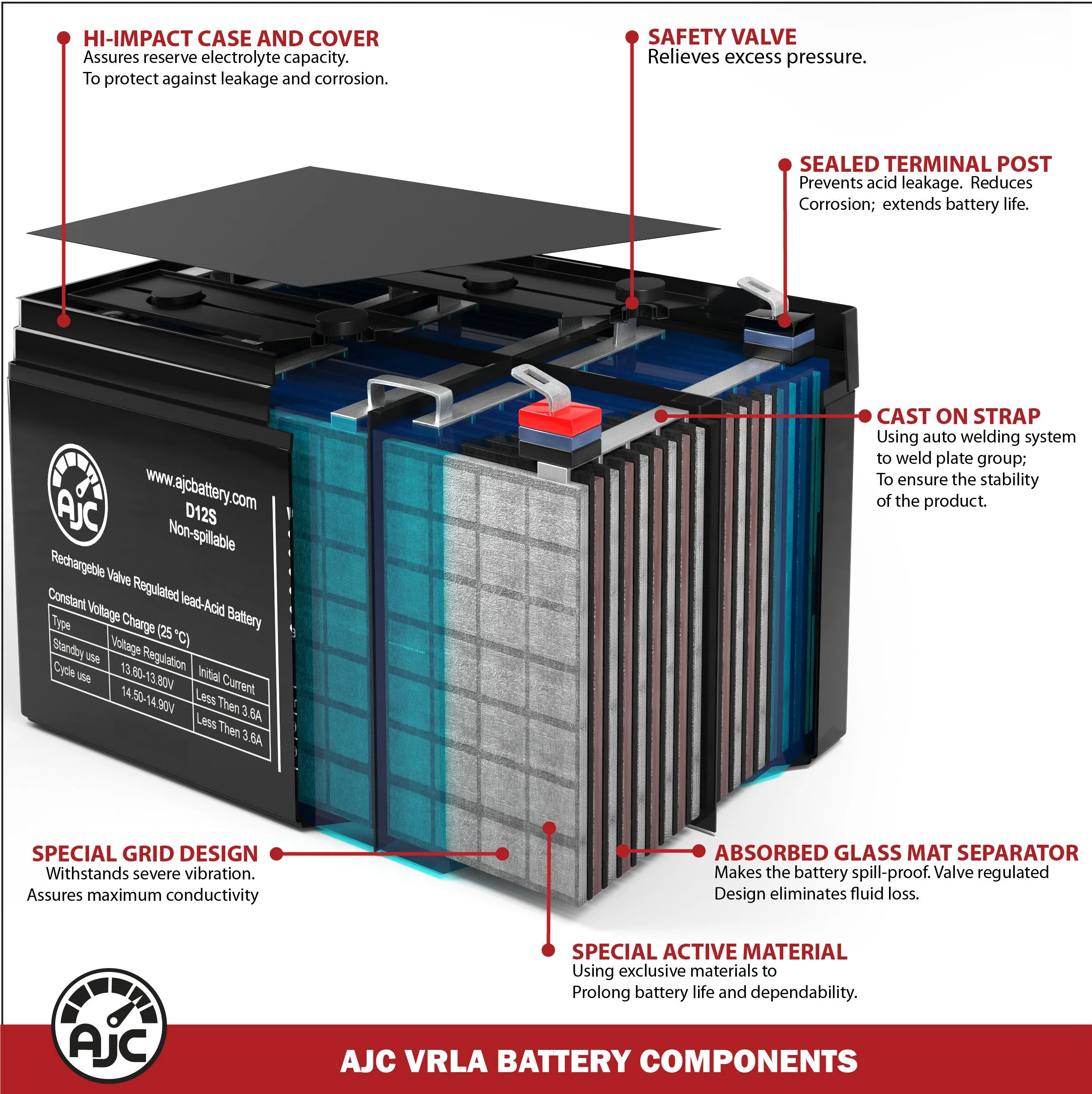 AJC Battery Compatible with Canadian SOLAR PV Solar Panles 12V 100Ah Solar Battery