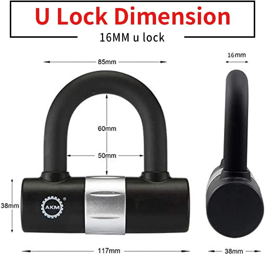 AKM Motorcycle Chain Lock 160cm/5.3ft Heavy Duty Bike Chain Lock Anti-Theft Durable 10mm Thick Ring Security Bicycle Chain Lock with 4Keys 16mm U Lock for Moped,Scooter,Motorcycles