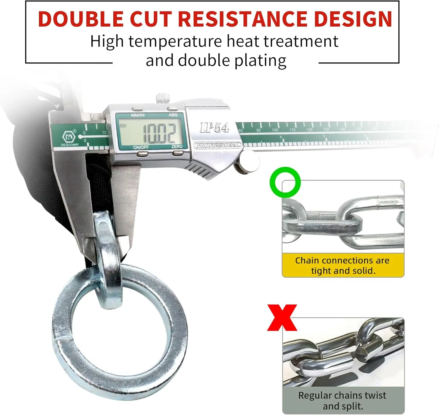 AKM Motorcycle Chain Lock 160cm/5.3ft Heavy Duty Bike Chain Lock Anti-Theft Durable 10mm Thick Ring Security Bicycle Chain Lock with 4Keys 16mm U Lock for Moped,Scooter,Motorcycles