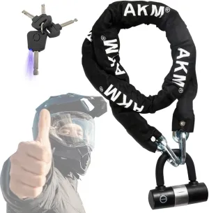 AKM Motorcycle Chain Lock 160cm/5.3ft Heavy Duty Bike Chain Lock Anti-Theft Durable 10mm Thick Ring Security Bicycle Chain Lock with 4Keys 16mm U Lock for Moped,Scooter,Motorcycles