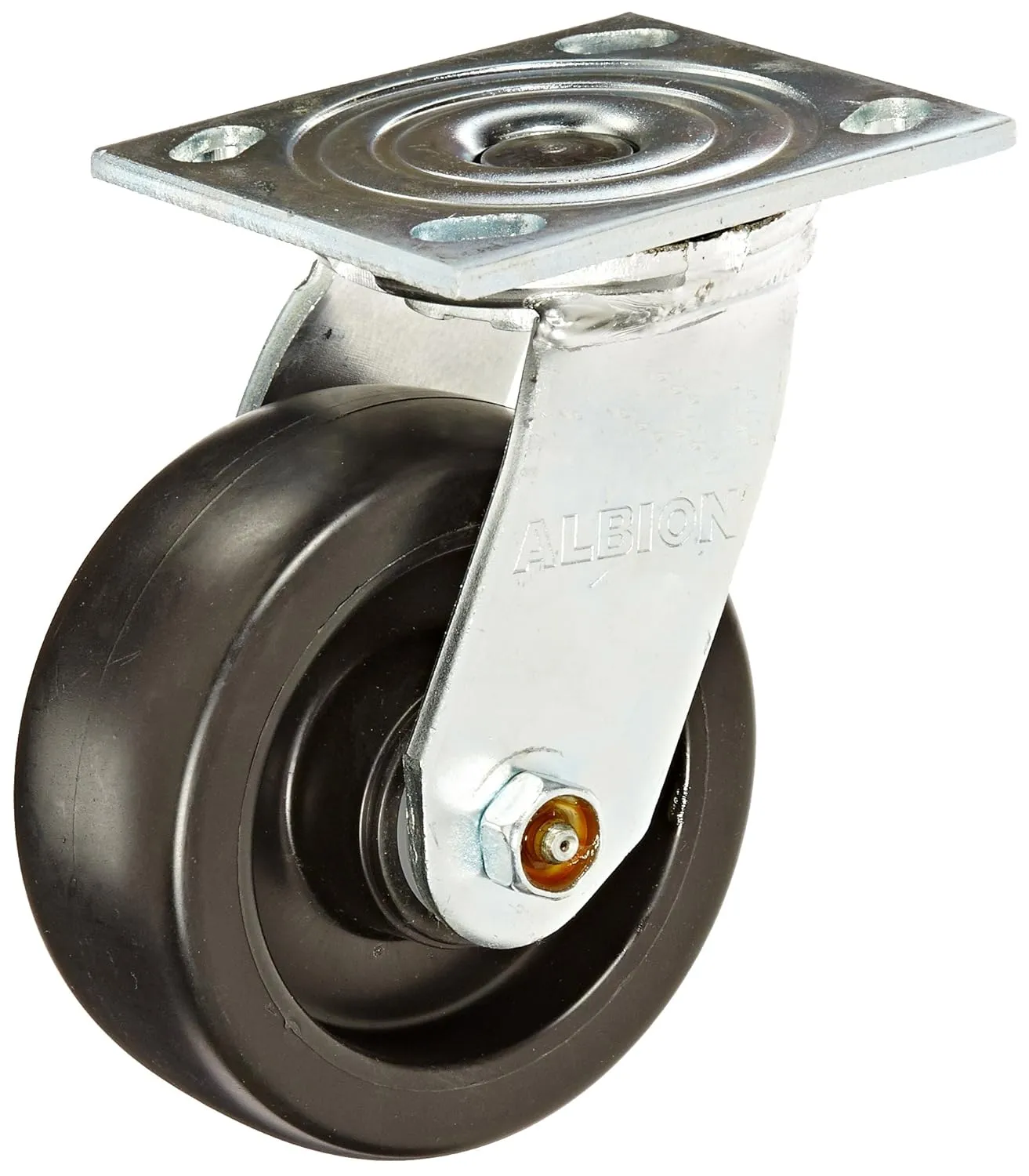 Albion 16 Series Medium Heavy Duty Zinc Swivel Plate Caster, Roller Bearing, 5" Diameter Polypropylene Wheel, 4-1/2" Length x 4" Width Plate, 550 lbs Capacity
