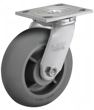 Albion 16XR06201S 6" Diameter X-tra Soft Rubber Wheel Medium Heavy Duty Swivel Caster, Roller Bearing, 2" Round Tread Width, 4-1/2" Length x 4" Width Base Plate, 600 lb. Capacity Range