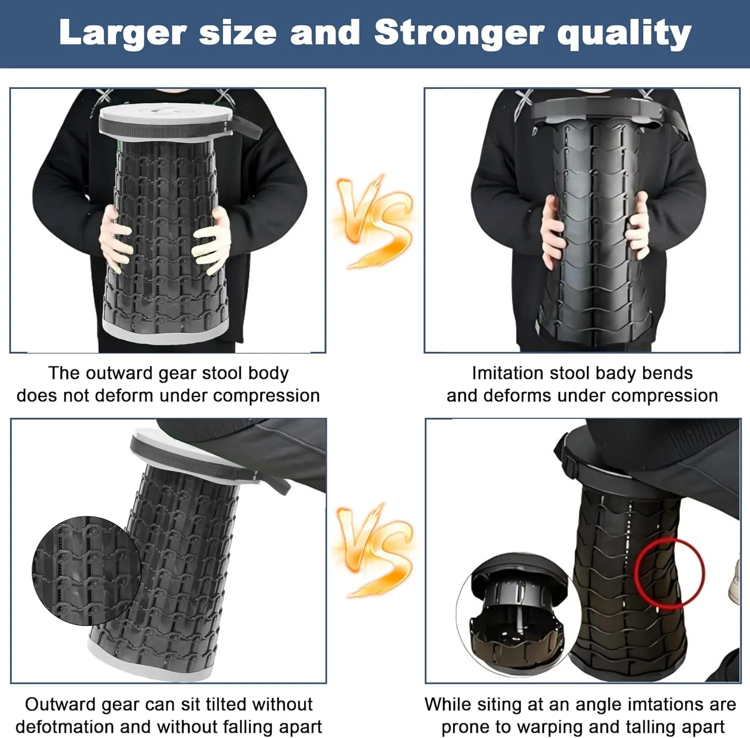 ALEVMOOM 2025 Upgraded XXL Collapsible Stool with Cushion 19.7",1000lbs Max Weight,Wider & Taller Seat, Heavy Duty Portable Retractable Folding Chair or Travel Foot for Camping & Outdoors(Grey)