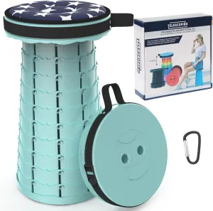 ALEVMOOM Upgraded Collapsible Stool with Cushion,440LBS Max Weight,17.7" Height Adjustable,Sturdy Portable Telescoping Stool,Folding Camping Stool for Outdoor Hiking Travel