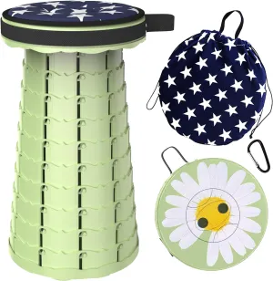 ALEVMOOM Upgraded Telescoping Collapsible Stool with Cushion, Folding Stool with Printing Portable Retractable Foldable Seat Max Load 550lbs for Adults Camping Fishing Outdoor (Daisy)