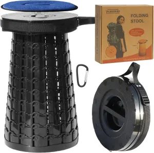 ALEVMOOM XXL Telescoping Stool with Cushion,Taller 50cm Wider 30cm Collapsible More Sturdy Capacity 1000Ib,Portable Camping Adjustable Stool for Garden Fishing Hiking Mountain BBQ (Large Black)