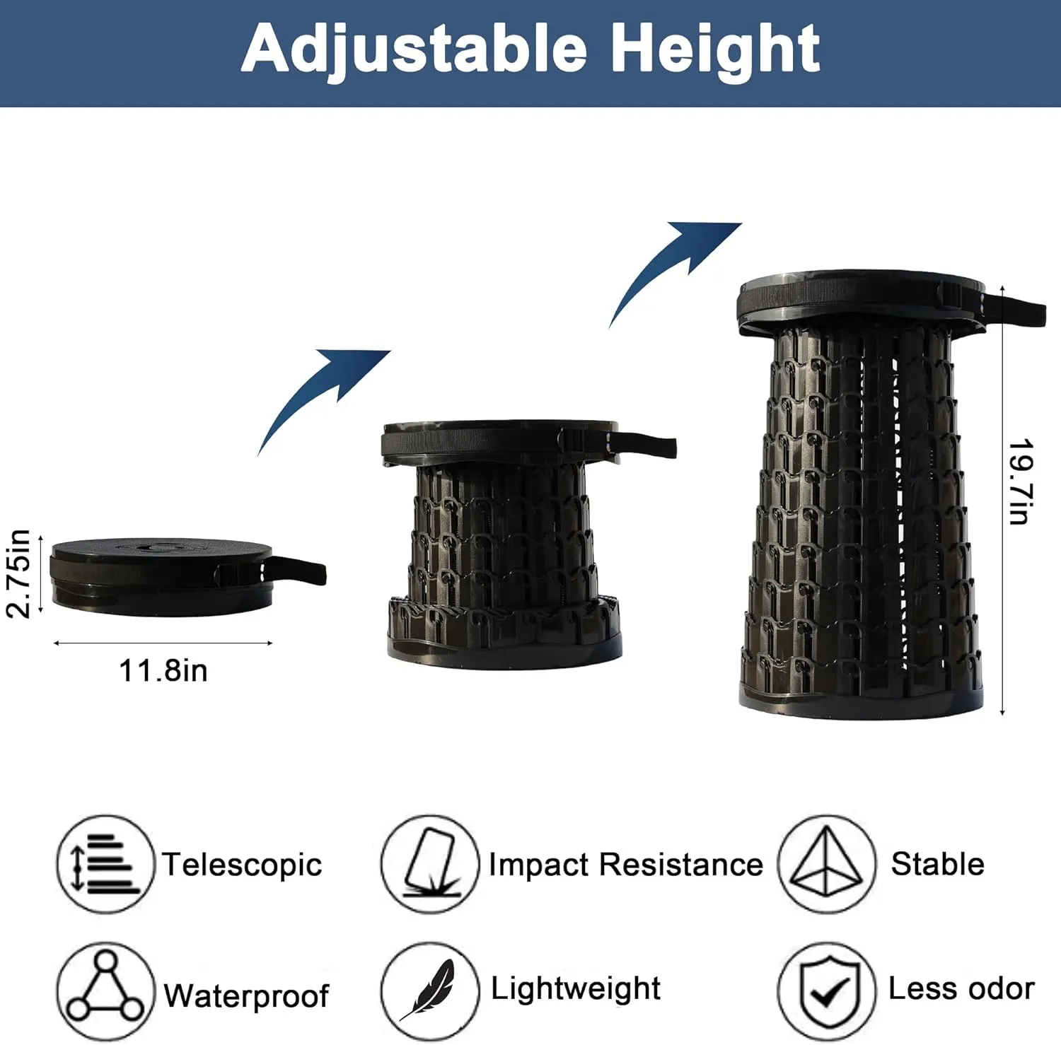 ALEVMOOM XXL Telescoping Stool with Cushion,Taller 50cm Wider 30cm Collapsible More Sturdy Capacity 1000Ib,Portable Camping Adjustable Stool for Garden Fishing Hiking Mountain BBQ (Large Black)