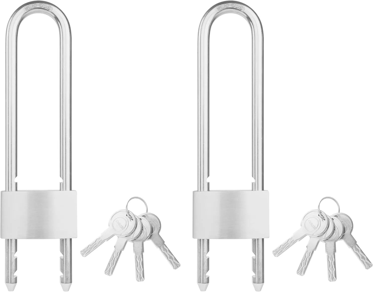All Weather Stainless Steel 2-Pack Keyed Alike Bike U Locks, Outdoor Pad Locks with 8 Keys, 2.76 in. (70mm) Wide, Adjustabl Shackle Marine Padlocks for Bike,Boat,Gate,Cabinet,Scooter,etc.