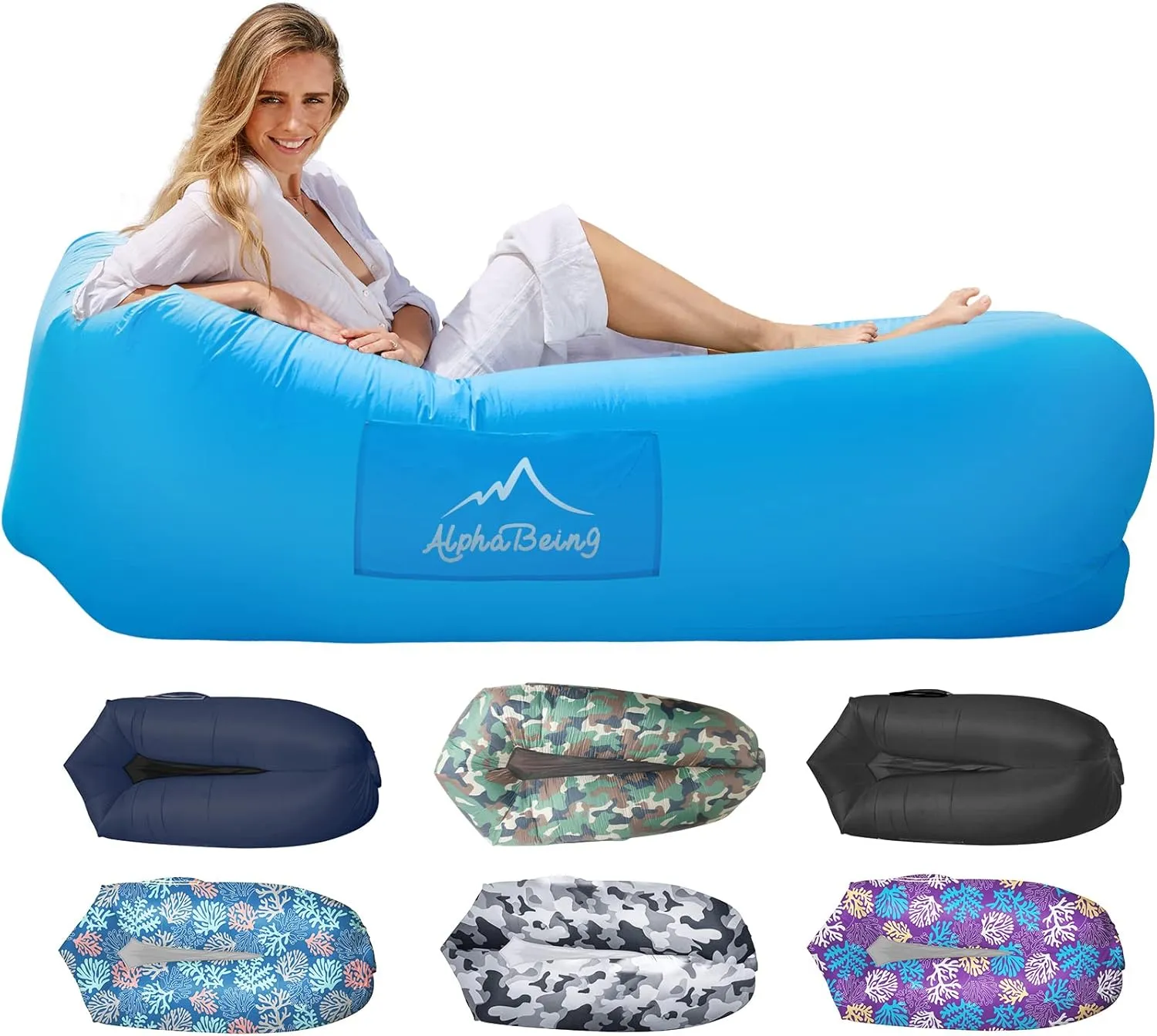 AlphaBeing Inflatable Lounger Air Sofa, Portable Inflatable Couch Mesh Hollow Air Hammock Anti Leakage Air Chair for Outdoor Camping Beach Traveling