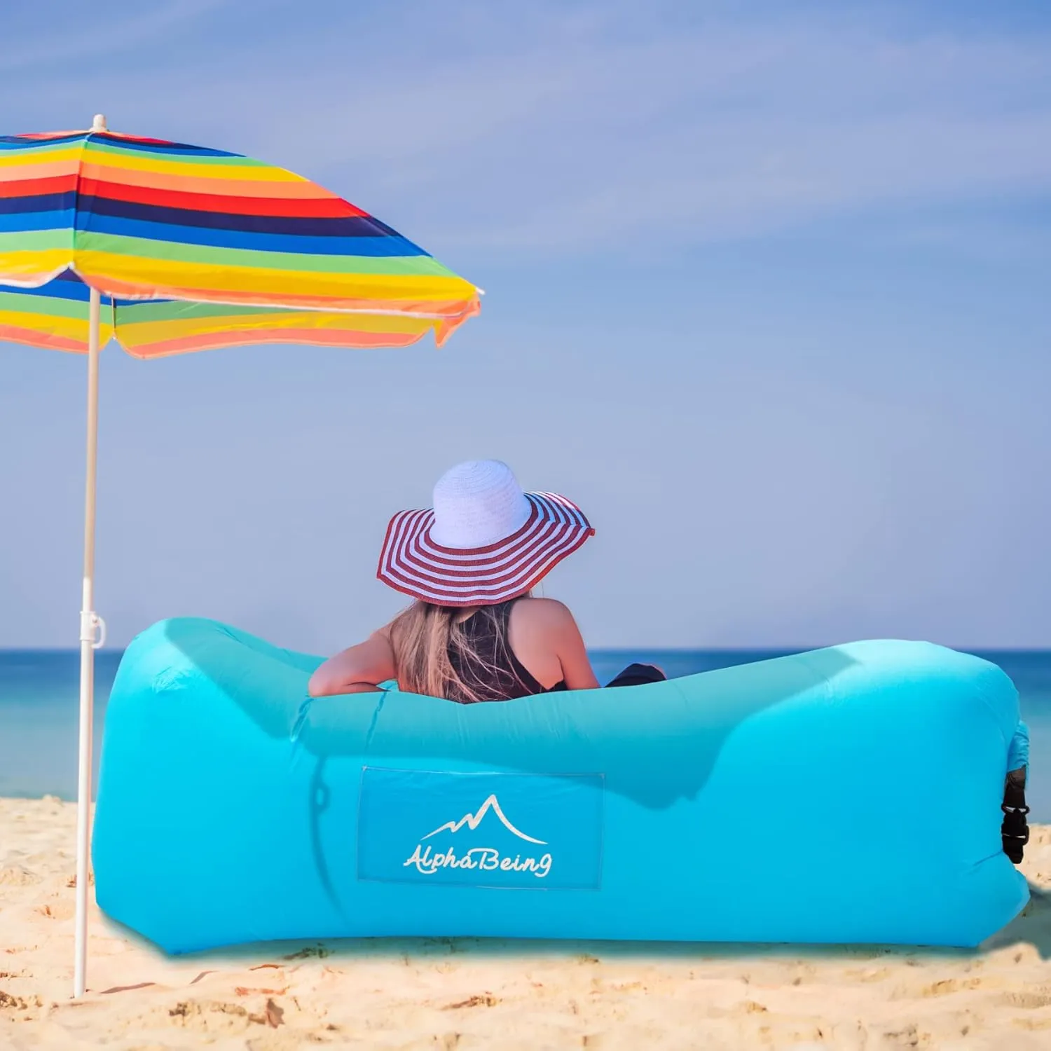 AlphaBeing Inflatable Lounger Air Sofa, Portable Inflatable Couch Mesh Hollow Air Hammock Anti Leakage Air Chair for Outdoor Camping Beach Traveling
