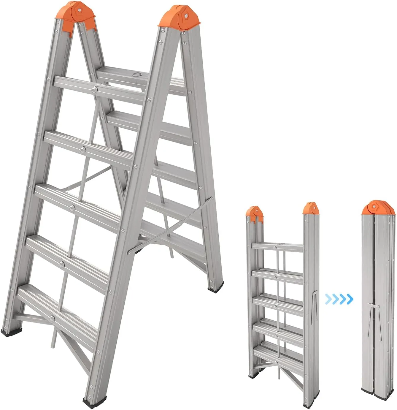 Aluminum Foldable Twin Front 5-Step Ladder, Compact Step Stool with Wide Anti-Slip Pedal, Portable, 330lb Capacity