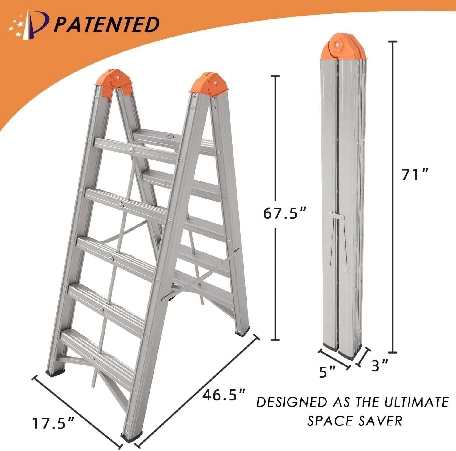 Aluminum Foldable Twin Front 5-Step Ladder, Compact Step Stool with Wide Anti-Slip Pedal, Portable, 330lb Capacity
