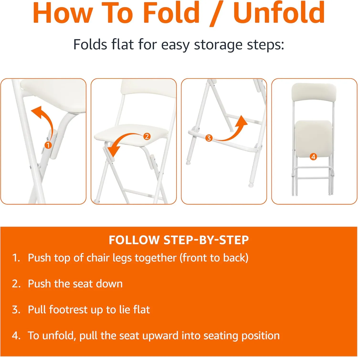 Amazon Basics Folding Stool with footrest, 300lb Capacity, 24" Height, White, Set of 2