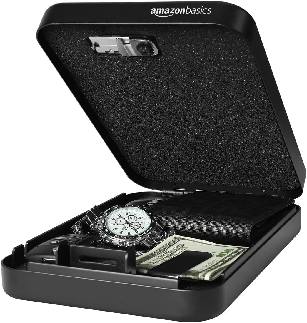 Amazon Basics Portable Security Case Lock Box Safe, Small Lock Box with Code, for College Dorm Room, Home, Combination Lock, XXL, Black