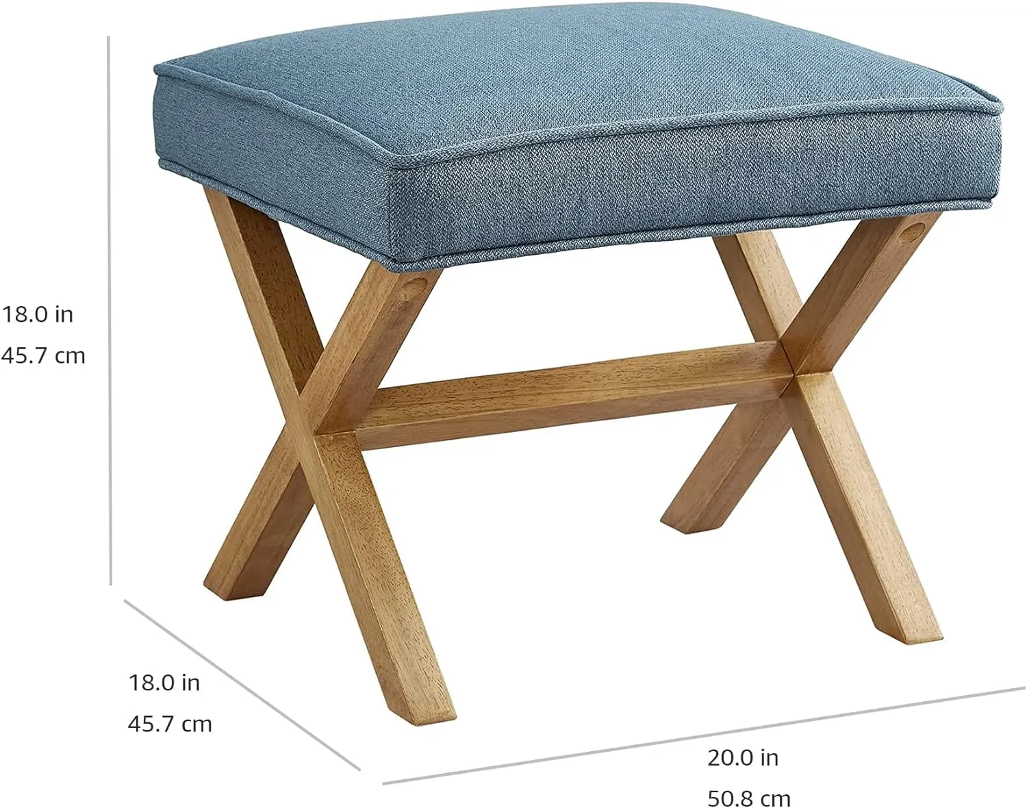 Amazon Basics Small Ottoman Foot Rest, Mid-Century Modern X Square Polyester Foot Stool, Indigo Blue, 20"W x 18"D x 18"H (Previously Rivet Brand)