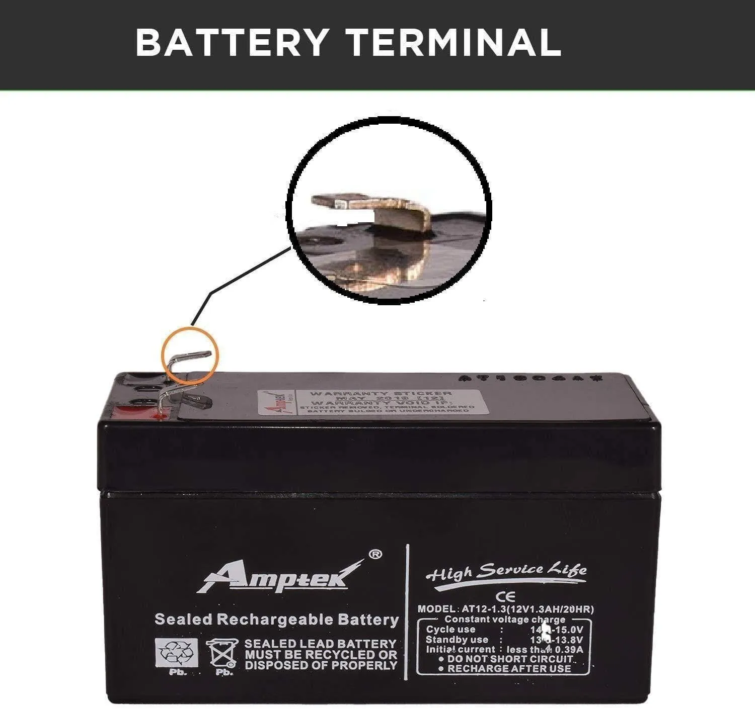 Amptek 12V 1.3Ah Rechargeable VRLA SMF Battery for Toys & Robotic Projects