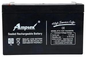 Amptek 6V 7AH Rechargeable VRLA SMF Battery for Toys & Robotic Projects