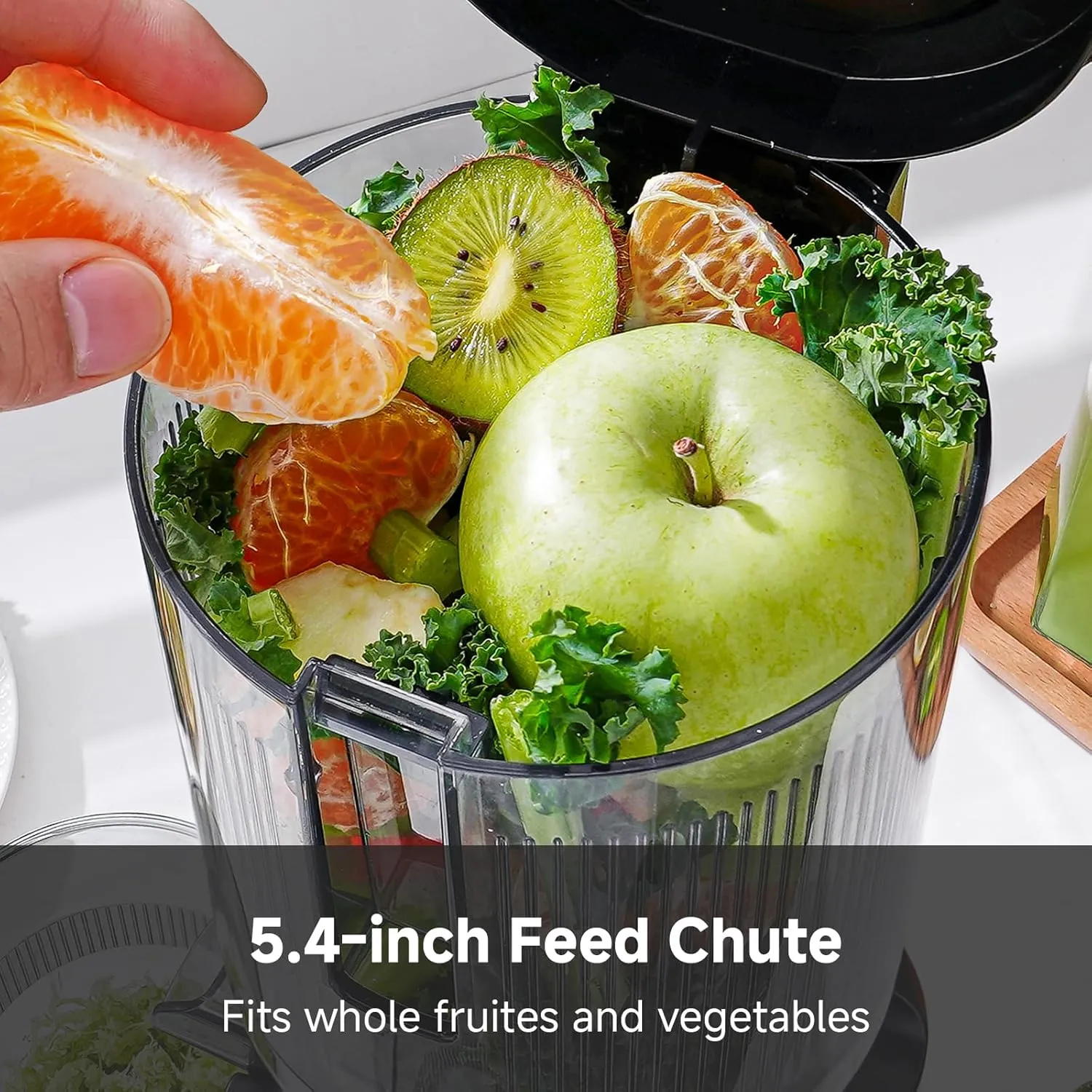 AMZCHEF Cold Press Juicer, 5.4" Juicer Machines with Large Feed Chute for Whole Fruits & Vegetables, Stainless Steel Juice Extractor with Large Auger, Dual Strainers, Easy Cleanup & Assembly