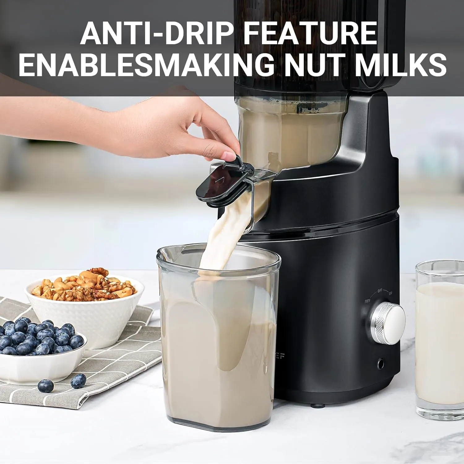 AMZCHEF Juicer Machines, 5.3" Extra Self-Feeding Cold Press Juicer for Whole Vegetable & Fruit, Juice Extractor Machine with Large Auger & Triple Strainers, Easy to Clean, High Juice Yield, Black