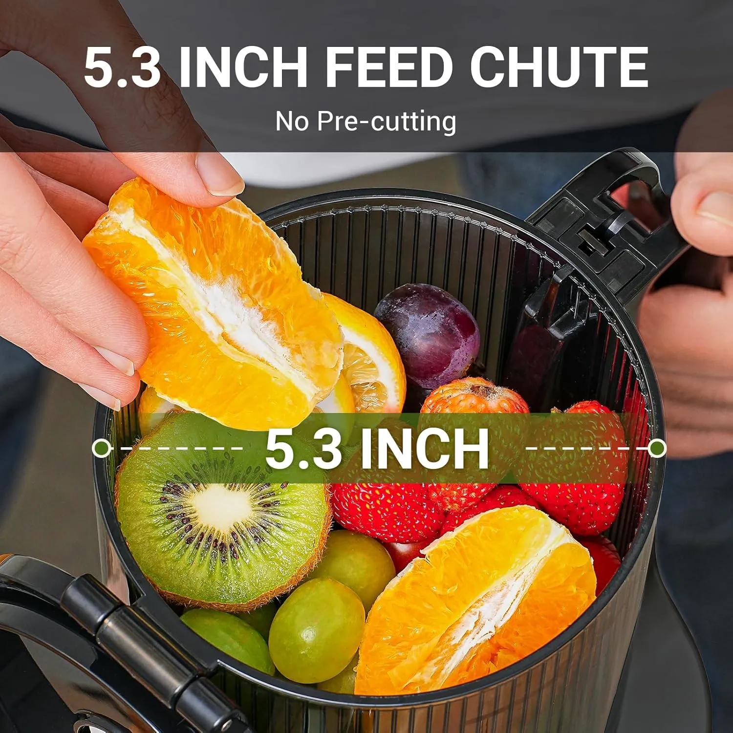 AMZCHEF Juicer Machines, 5.3" Extra Self-Feeding Cold Press Juicer for Whole Vegetable & Fruit, Juice Extractor Machine with Large Auger & Triple Strainers, Easy to Clean, High Juice Yield, Black