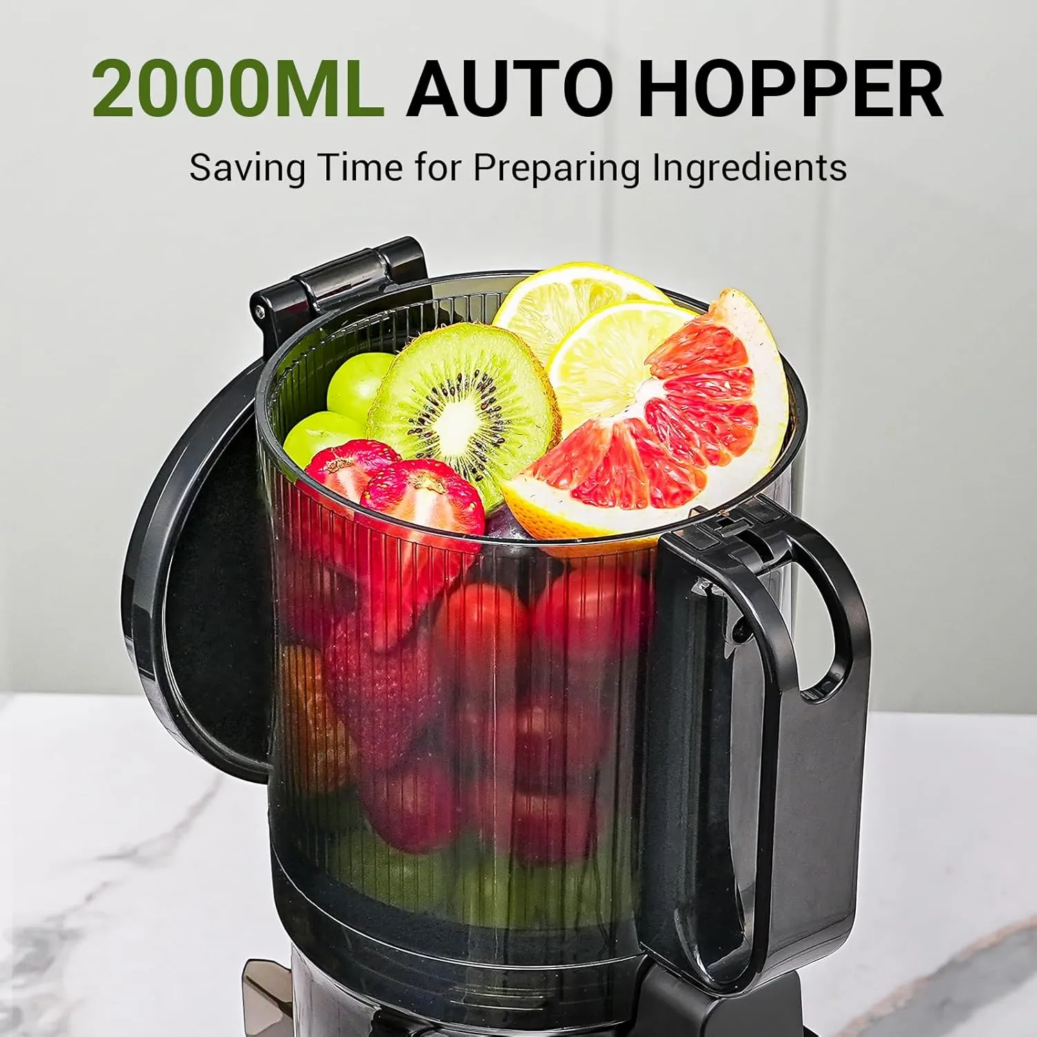 AMZCHEF Juicer Machines, 5.3" Extra Self-Feeding Cold Press Juicer for Whole Vegetable & Fruit, Juice Extractor Machine with Large Auger & Triple Strainers, Easy to Clean, High Juice Yield, Black