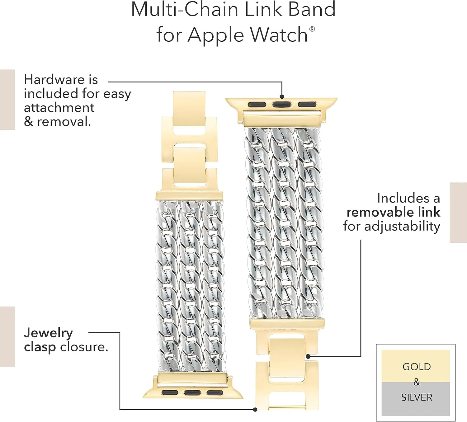 Anne Klein Fashion Chain Bracelet for Apple Watch Secure, Adjustable, Apple Watch Band Replacement, Fits Most Wrists