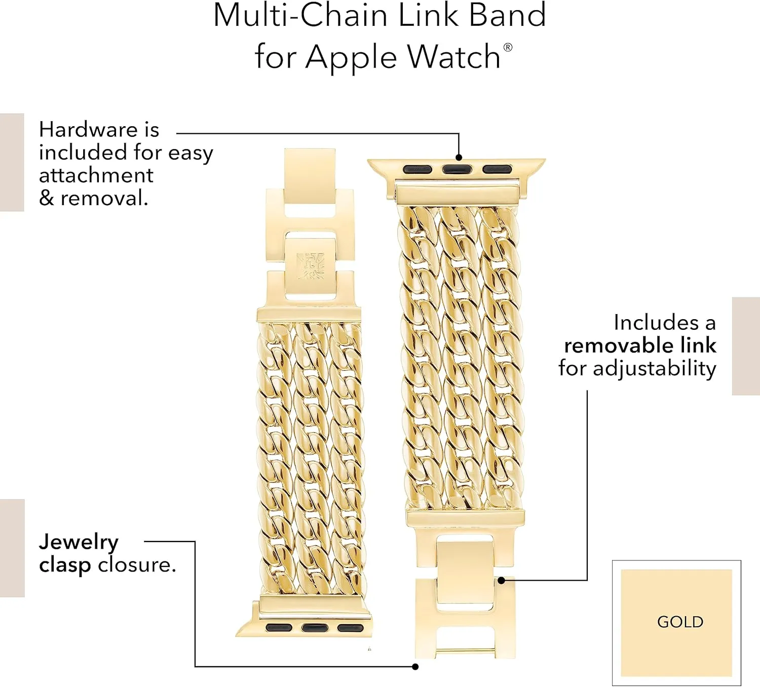 Anne Klein Fashion Chain Bracelet for Apple Watch Secure, Adjustable, Apple Watch Band Replacement, Fits Most Wrists
