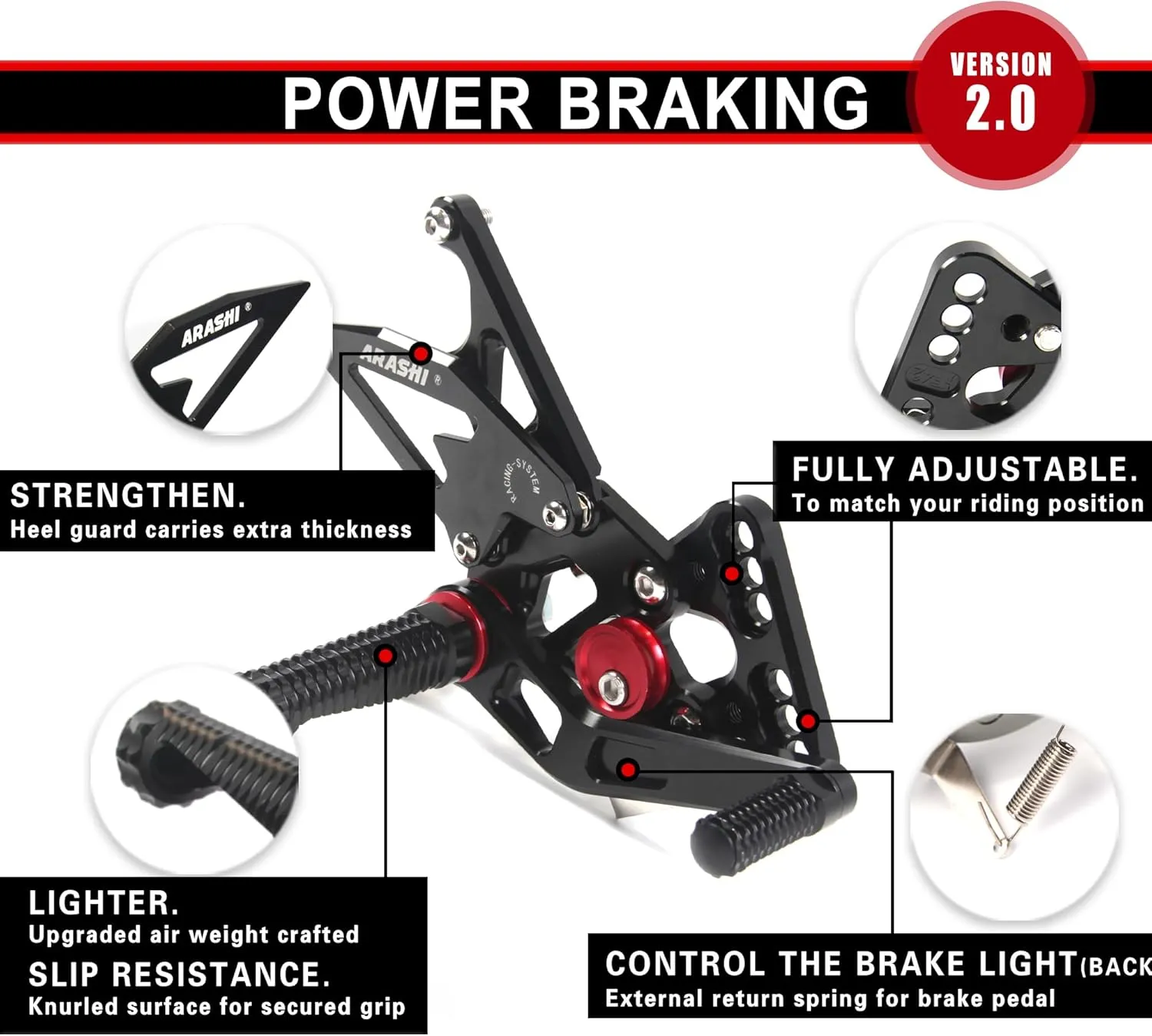 Arashi (Version 2.0) Rearsets for Honda CBR600RR 2007 2008 Motorcycle Accessories Adjustable Footrests Foot Peg Rear Sets CBR 600 CBR600 RR 600RR Black 07 08