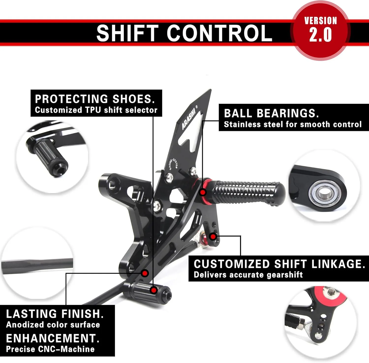 Arashi (Version 2.0) Rearsets for Honda CBR600RR 2007 2008 Motorcycle Accessories Adjustable Footrests Foot Peg Rear Sets CBR 600 CBR600 RR 600RR Black 07 08