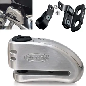 Artago 32S1 High-End Motorcycle Disc Lock Alarm 120db and Support for BMW R1200GS, R1250GS, Triple Locking ø15, SRA Approved, Don't Touch Warning Function, Stainless Steel