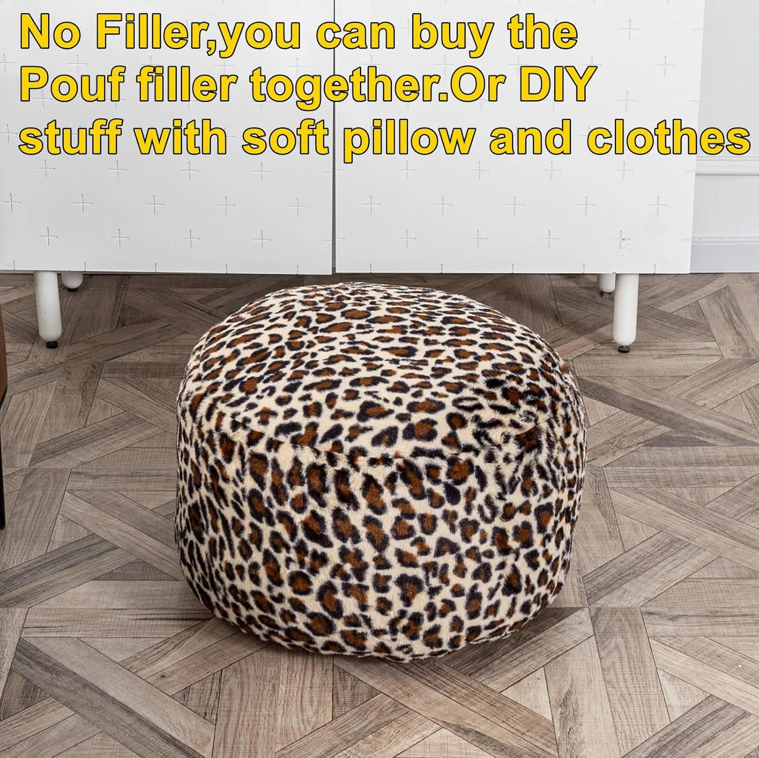 Asuprui Animal Pouf Ottoman Unstuffed Ottoman Foot Rest Round Fuzzy Pouf Seat Bean Bag Foot Rest Foldable Floor Chair Storage for Living Room Bedroom Leopard Print