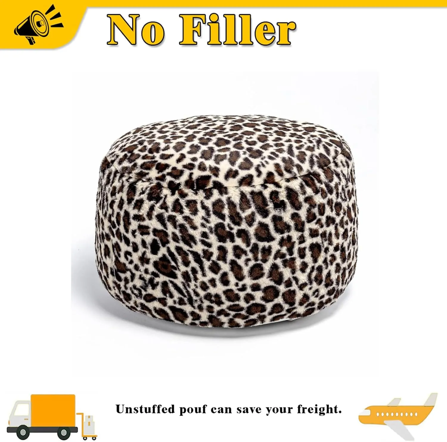 Asuprui Animal Pouf Ottoman Unstuffed Ottoman Foot Rest Round Fuzzy Pouf Seat Bean Bag Foot Rest Foldable Floor Chair Storage for Living Room Bedroom Leopard Print