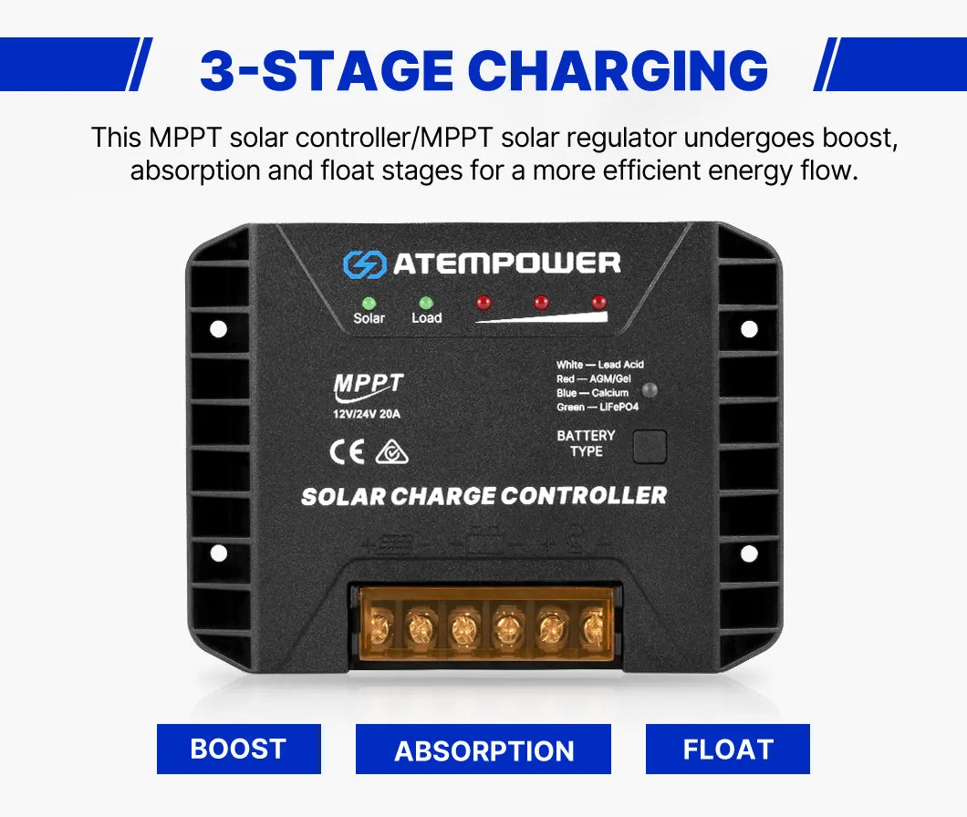 Atem Power 20A MPPT Solar Charge Controller Regulator Lithium Compatible 12V/24V
