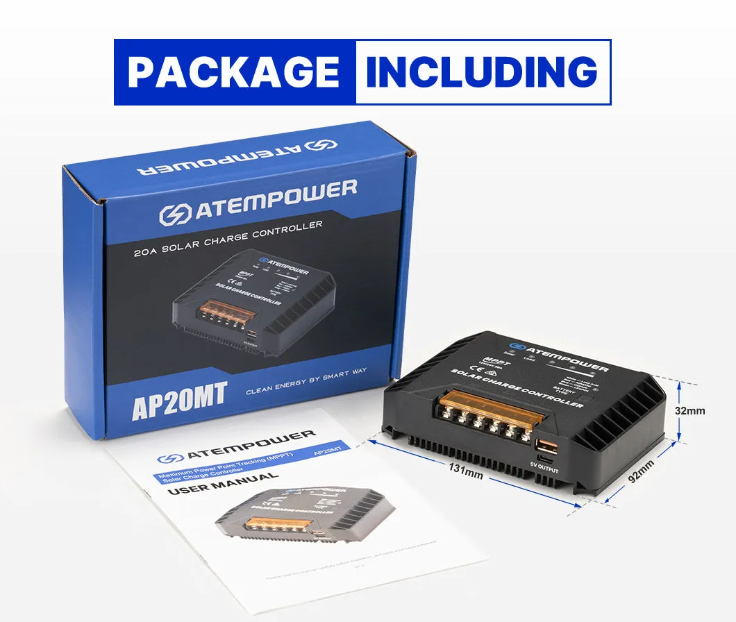 Atem Power 20A MPPT Solar Charge Controller Regulator Lithium Compatible 12V/24V