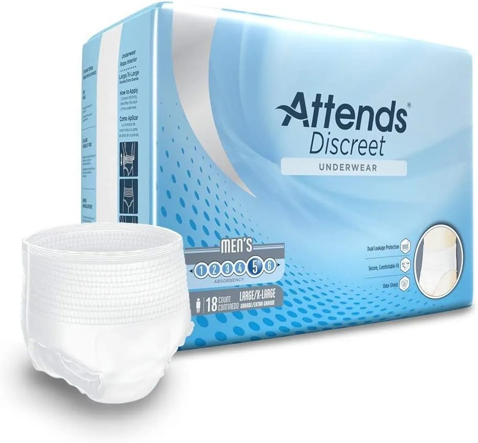 Attends Underwear for Men Incontinence Care with TripleLockTM Protection, Ultimate Absorbency, Large/X-Large, 18 Count (x4)