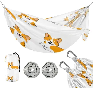 ATTX Cartoon Corgi Dogs Camping Hammock - Lightweight & Portable Hammocks, Heavy Duty 330lbs Capacity for Indoor, Hiking, Backpacking, Travel, Backyard, Beach#178