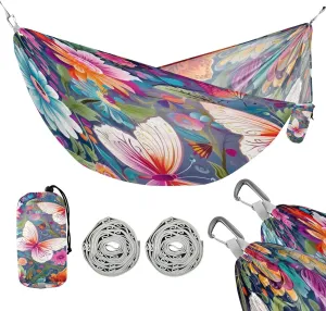 ATTX Colorful Butterflies Camping Hammock - Lightweight & Portable Hammocks, Heavy Duty 330lbs Capacity for Indoor, Hiking, Backpacking, Travel, Backyard, Beach#247