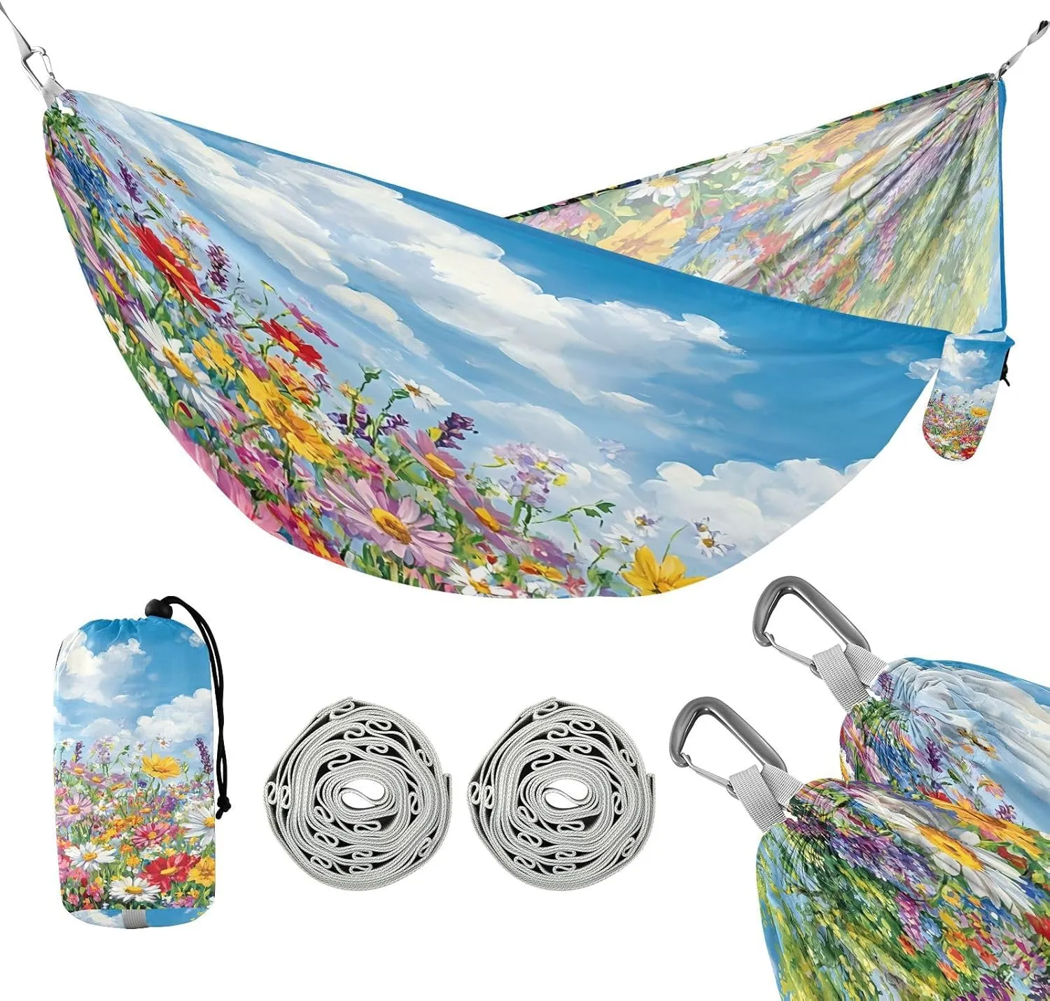 ATTX Colorful Wildflowers Camping Hammock - Lightweight & Portable Hammocks, Heavy Duty 330lbs Capacity for Indoor, Hiking, Backpacking, Travel, Backyard, Beach#533