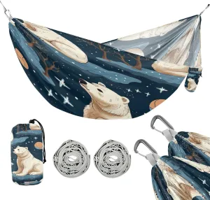 ATTX Cute Polar Bear Camping Hammock - Lightweight & Portable Hammocks, Heavy Duty 330lbs Capacity for Indoor, Hiking, Backpacking, Travel, Backyard, Beach#356