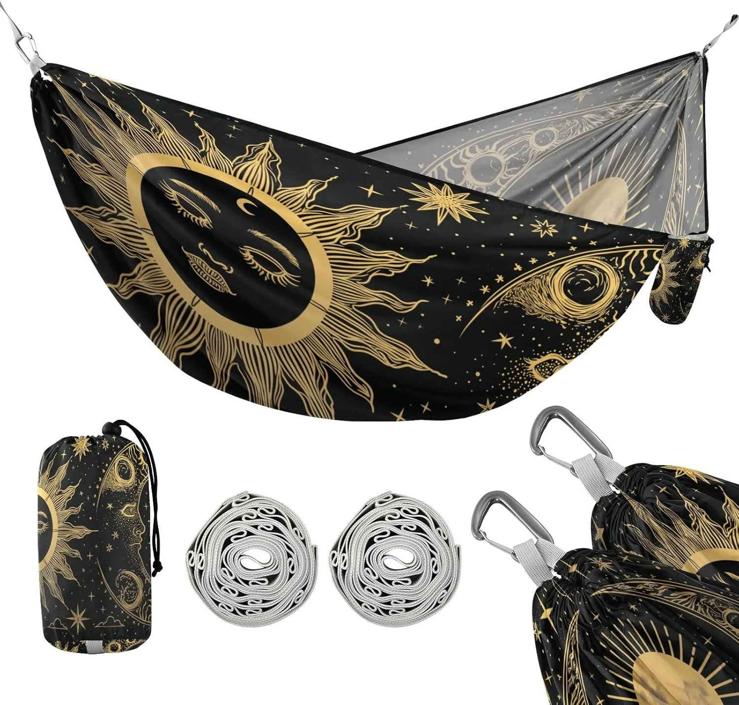 ATTX Golden Sun and Moon Camping Hammock - Lightweight & Portable Hammocks, Heavy Duty 330lbs Capacity for Indoor, Hiking, Backpacking, Travel, Backyard, Beach#101
