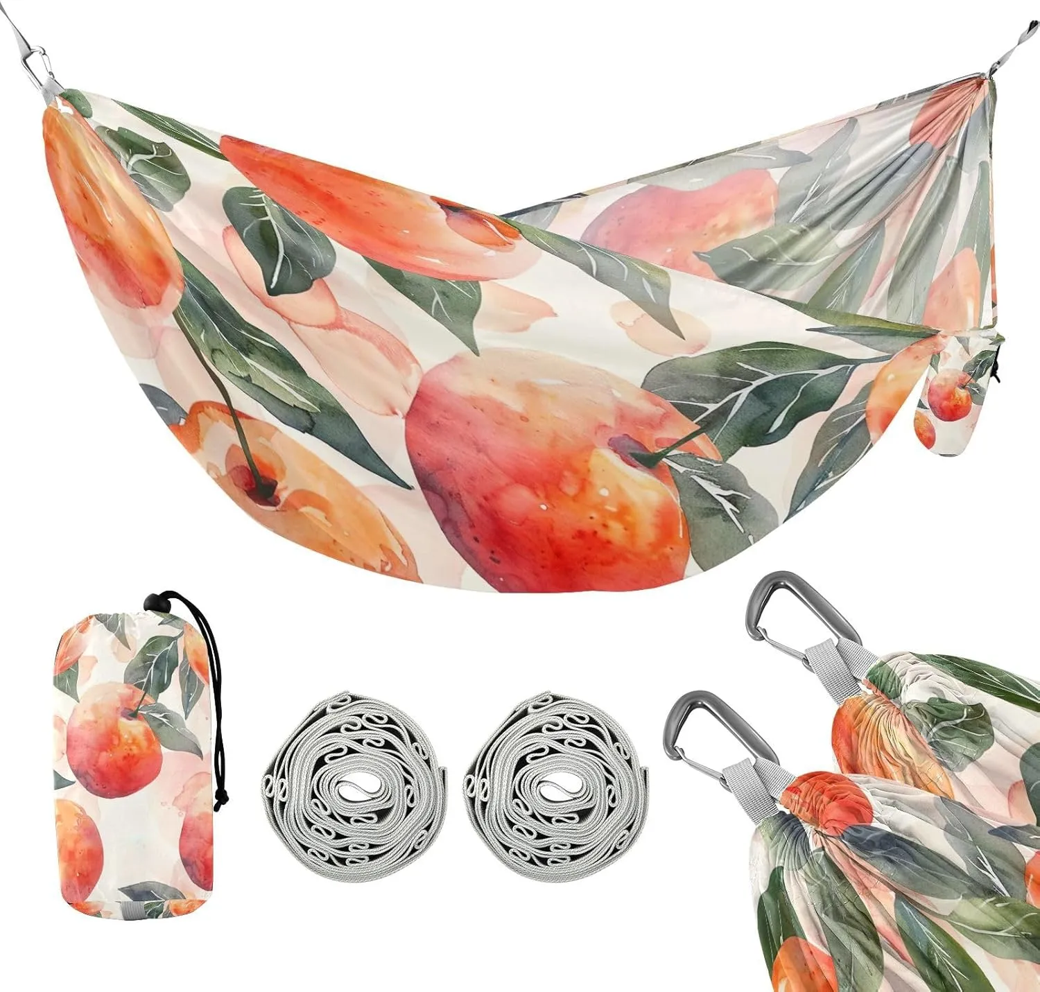 ATTX Watercolor Peach Camping Hammock - Lightweight & Portable Hammocks, Heavy Duty 330lbs Capacity for Indoor, Hiking, Backpacking, Travel, Backyard, Beach#521